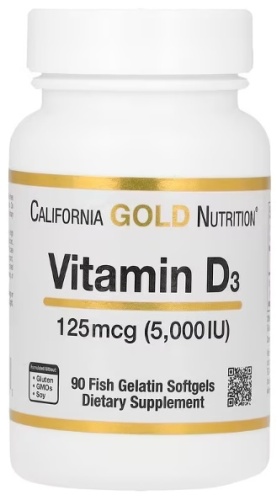 California Gold Nutrition Vitamin D-3 125 мкг 5000 IU (Витамин Д3) капсулы 90 шт