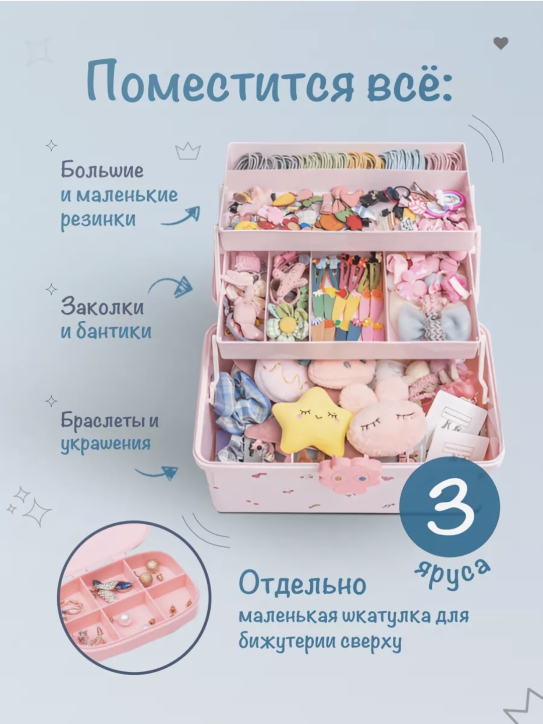 Шкатулка Детская шкатулка для украшений, резинок, пластик