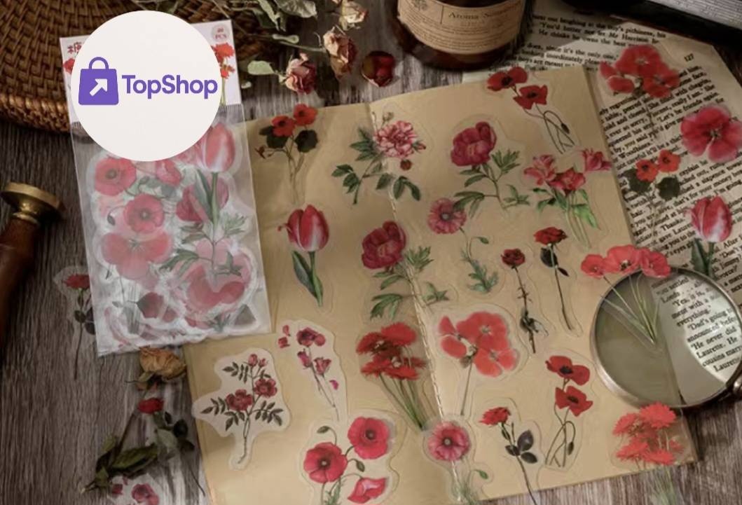 Наклейки набор TopShop цветы красные 19 шт