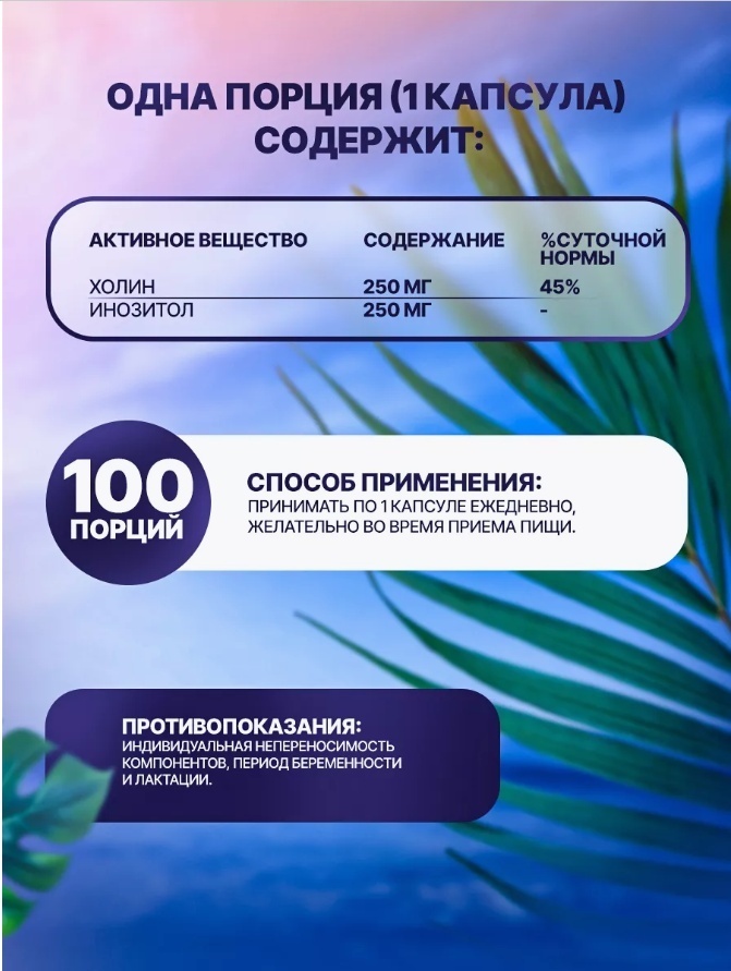 NOW Choline & Inositol, Холин+Инозитол капсулы 100 шт