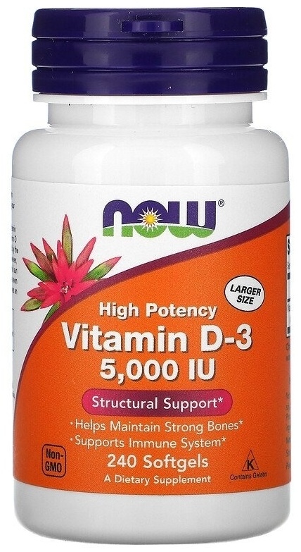 NOW High Potency Vitamin D-3 5000 IU капсулы 240 шт