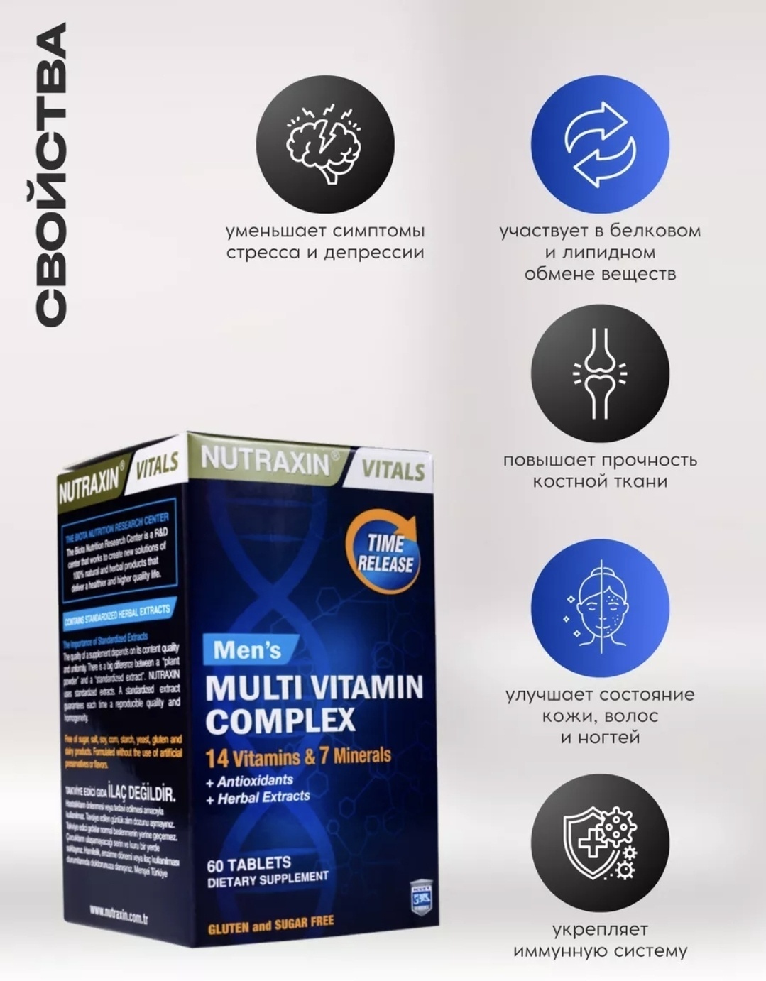 NUTRAXIN мультивитамины Mens Multi Vitamin Complex 60 таблеток