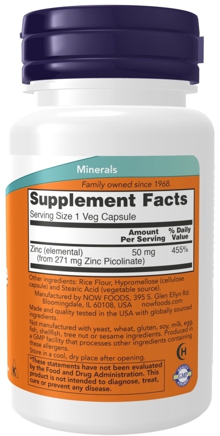NOW Zinc Picolinate 50 мг капсулы 60 шт
