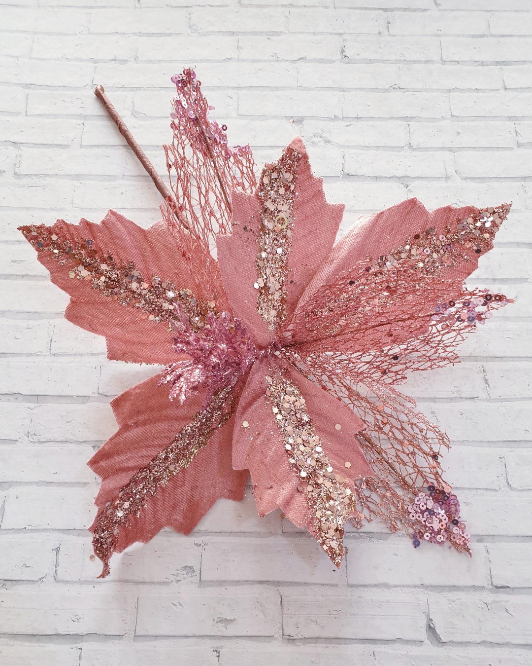 Новогодняя веточка "Пуансеттия" 28 см POINSETTIA-P